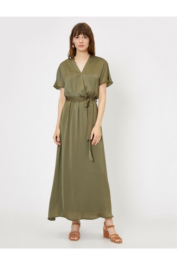 Koton Koton Women's Green V-Neck Short Sleeve Maxi Dress