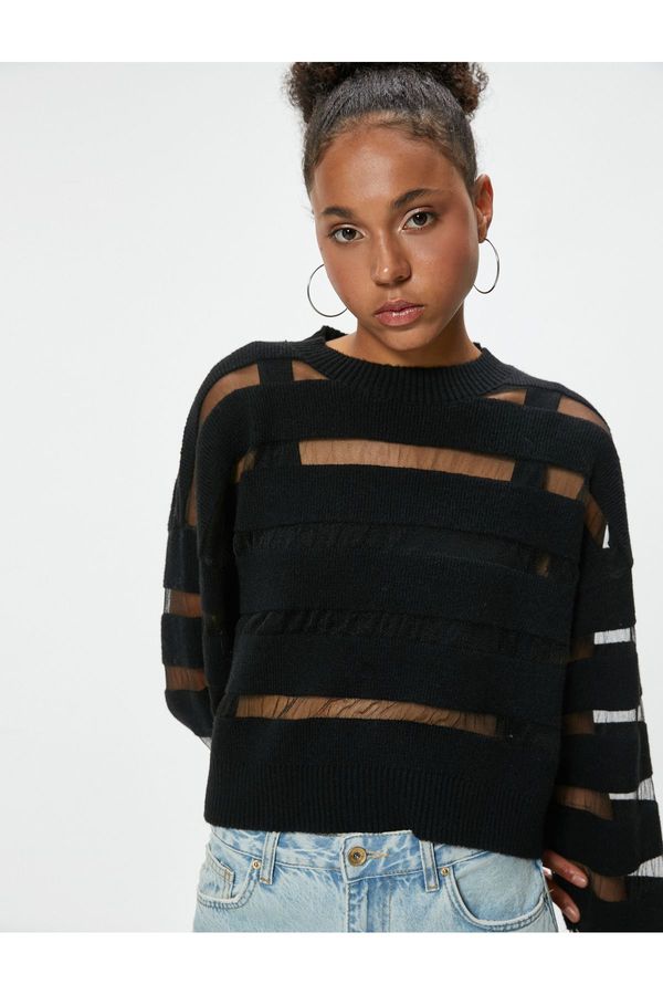 Koton Koton X Inji - Knitwear Sweater Tulle Detailed Crew Neck Long Sleeve