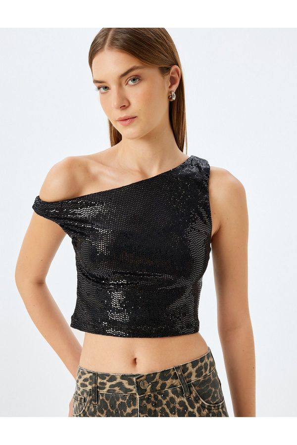 Koton Koton X Inji - Sequined Boat Neck Crop Sleeveless Slim Fit Blouse