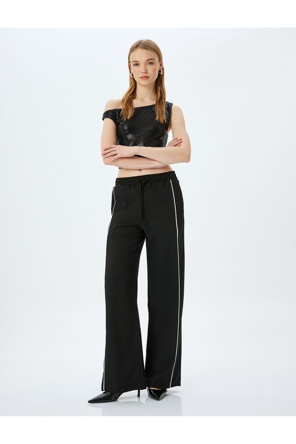 Koton Koton X Inji - Wide Leg Tracksuit Trousers with Tie Waist and Piping and Pockets