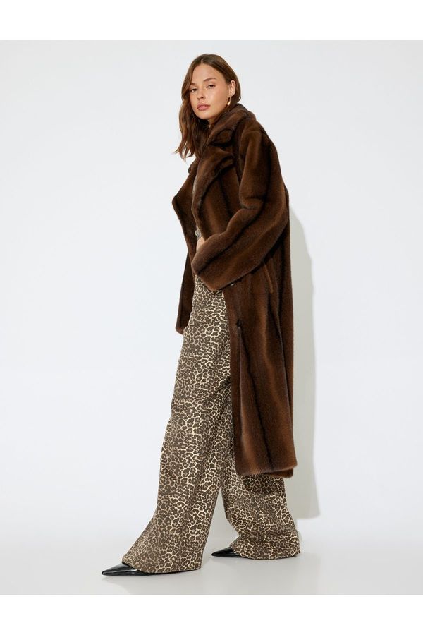 Koton Koton X Inji - Wide Long Leg Regular Waist Buttoned Pocket Cotton Leopard Pants