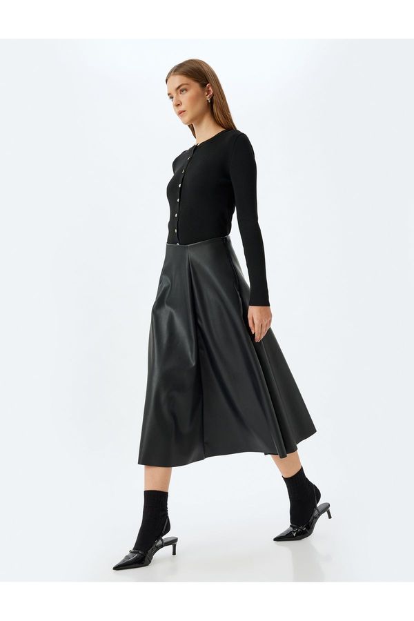Koton Koton X Melis Ağazat - Midi Length Faux Leather Skirt Bell Shape