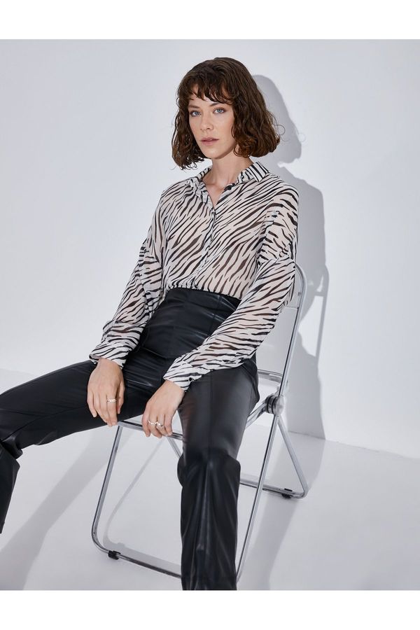 Koton Koton Zebra Patterned Chiffon Shirt Long Sleeve