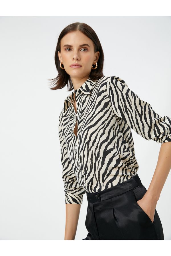 Koton Koton Zebra Patterned Shirt Classic Collar Long Sleeve