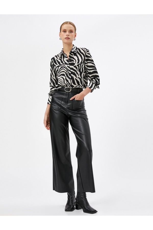 Koton Koton Zebra Patterned Shirt Long Sleeves with Pocket Detail and Hidden Buttons