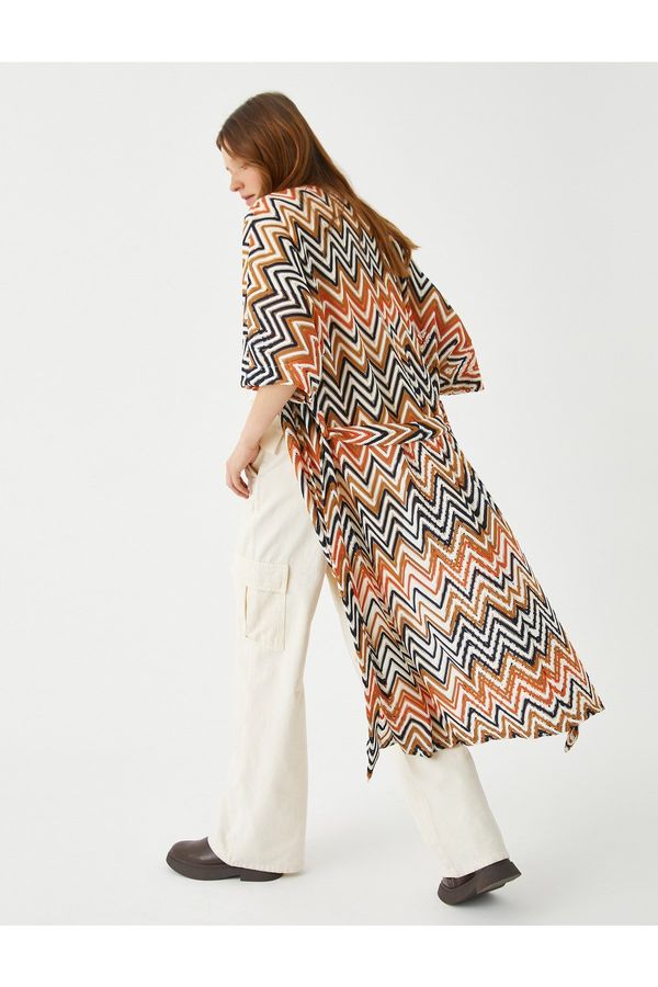 Koton Koton Zigzag Patterned Long Kimono with Belt