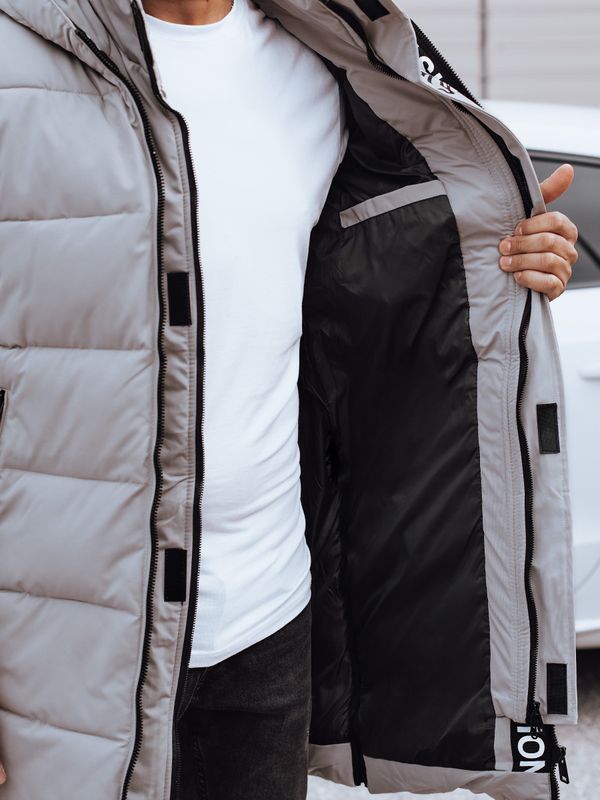 DStreet Kurtka męska zimowa długa z kapturem pikowana beżowa Dstreet