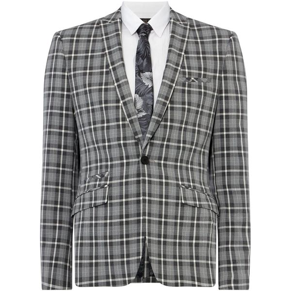 Label Lab Label Lab Martini Skinny Fit Monochrome Checked Suit Jacket