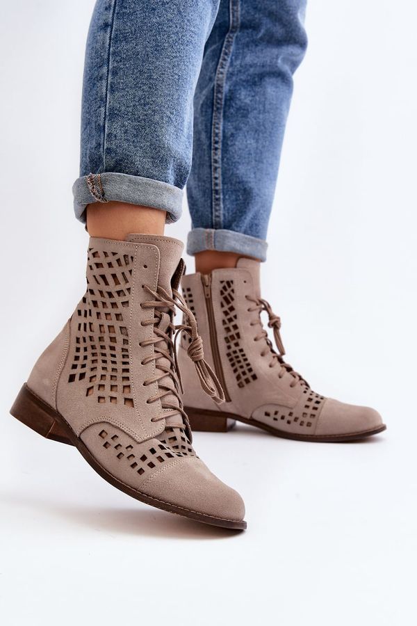 Zazoo Lace-up Leather Boots Zazoo 2627 Beige