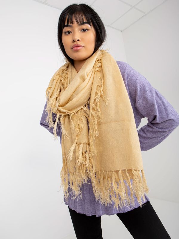 Fashionhunters Lady's beige long scarf with fringe
