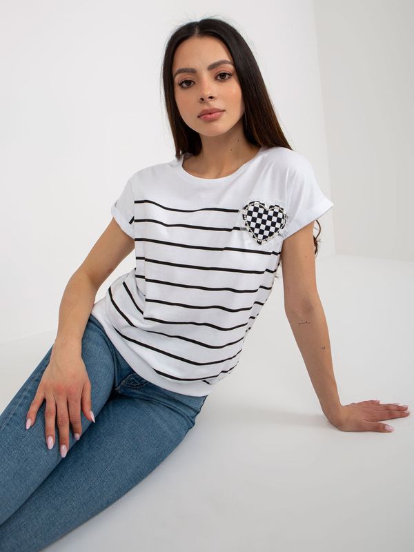 Fashionhunters Lady's black and white striped blouse with patch