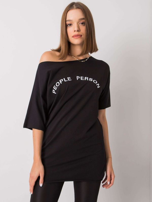 Fashionhunters Lady's black cotton blouse with inscription