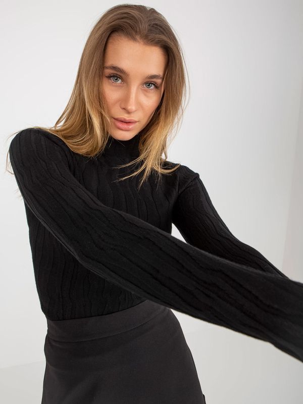 Fashionhunters Lady's black fitted sweater with turtleneck