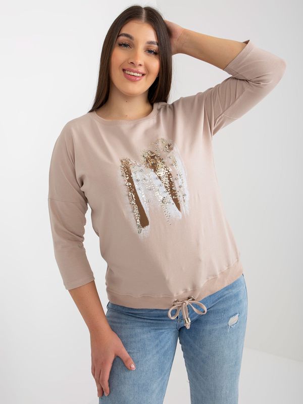 Fashionhunters Lady's blouse plus size with application - beige