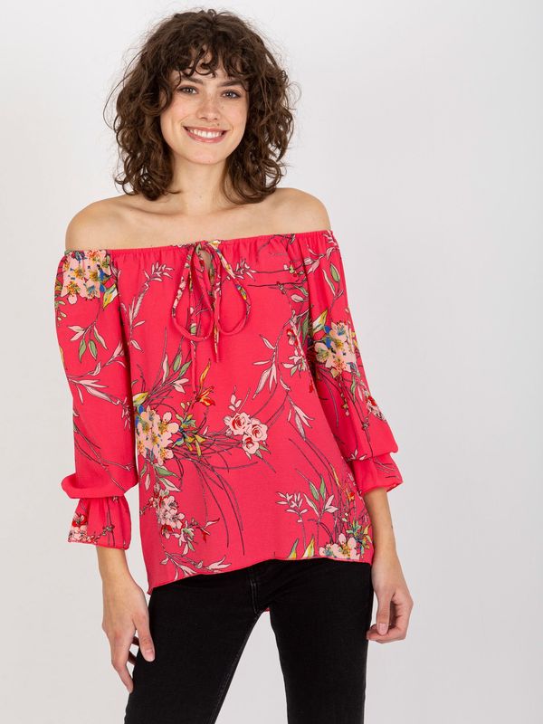 Fashionhunters Lady's blouse with flowers - coral