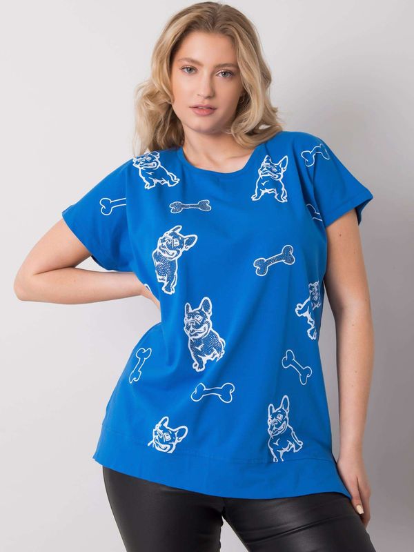 Fashionhunters Lady's blue blouse with print and application
