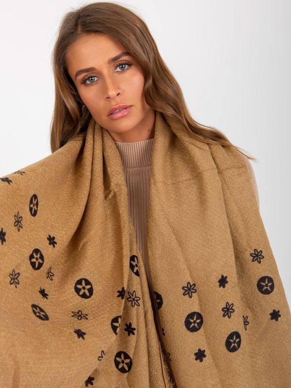 Fashionhunters Lady's dark beige scarf with prints