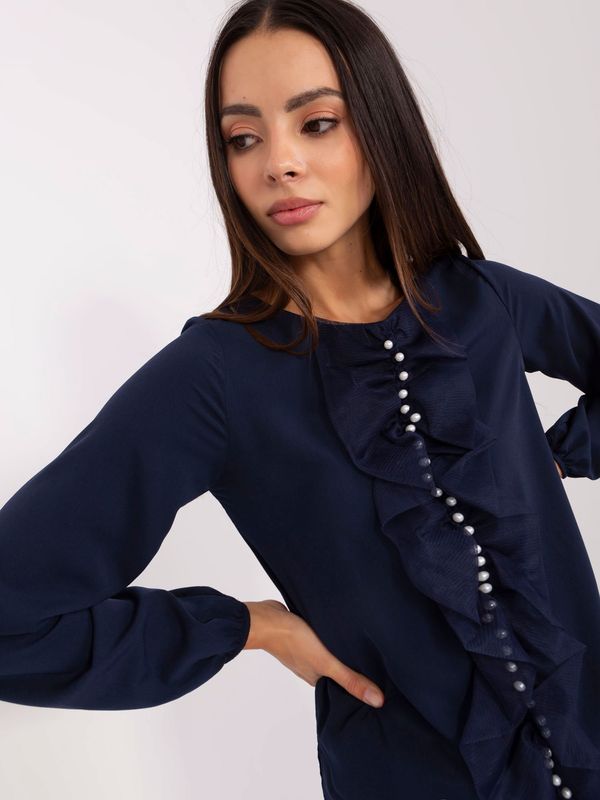 Fashionhunters Lady's dark blue formal blouse with pearls