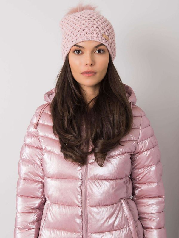 Fashionhunters Lady's light pink beanie with pompoms