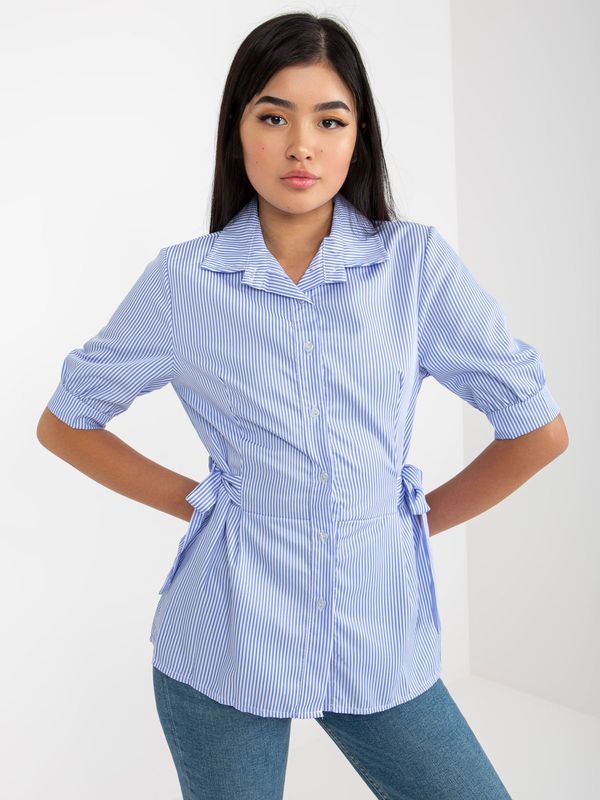Fashionhunters Lady's Striped Shirt with Tie - Blue
