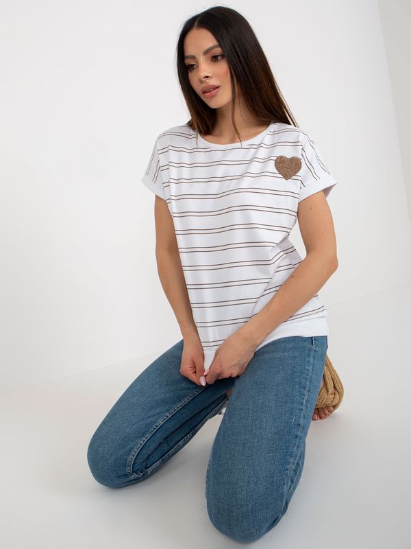 Fashionhunters Lady's white-brown striped blouse with patch