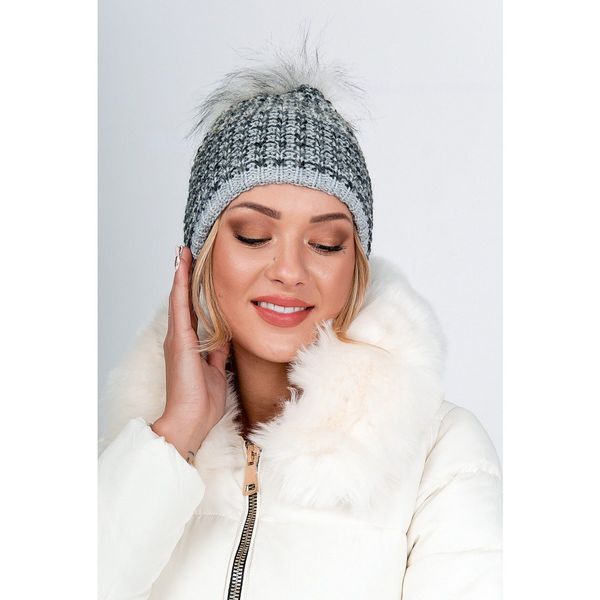 Kesi Lady's winter cap with pompom - gray,