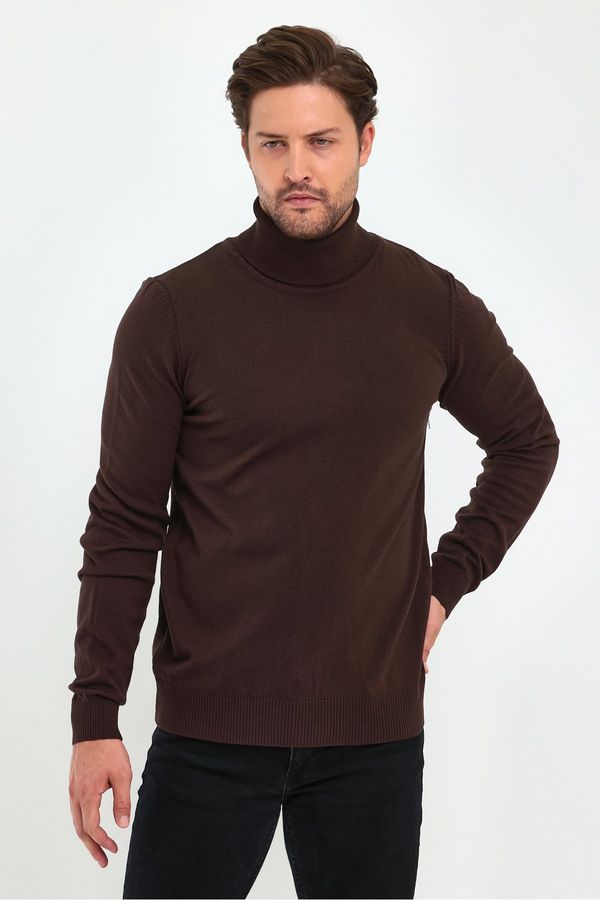 Lafaba Lafaba Men's Brown Turtleneck Basic Knitwear Sweater