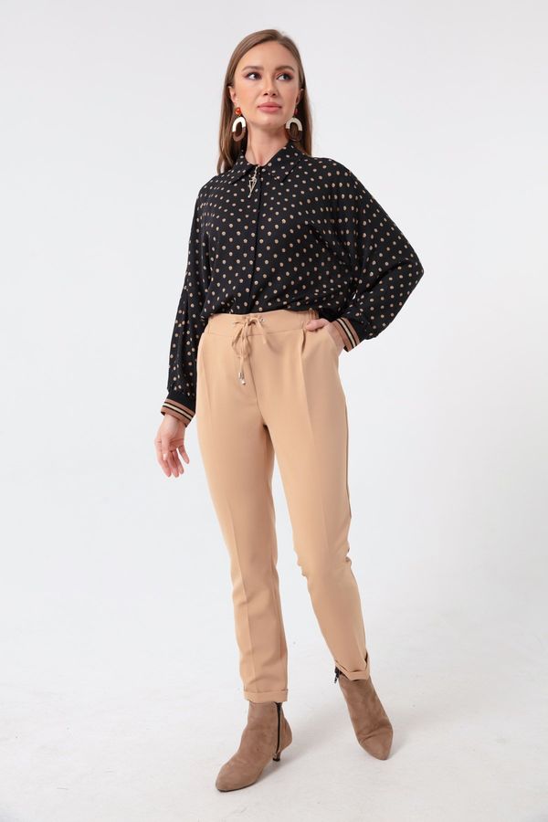 Lafaba Lafaba Women's Beige Waisted Carrot Trousers