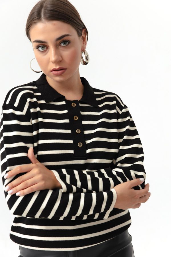 Lafaba Lafaba Women's Black Polo Neck Striped Knitwear Sweater