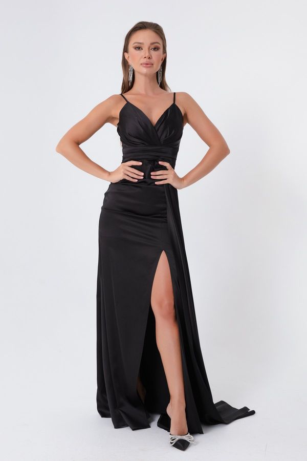 Lafaba Lafaba Women's Black Strapless Long Satin Evening Dress & Prom Dress