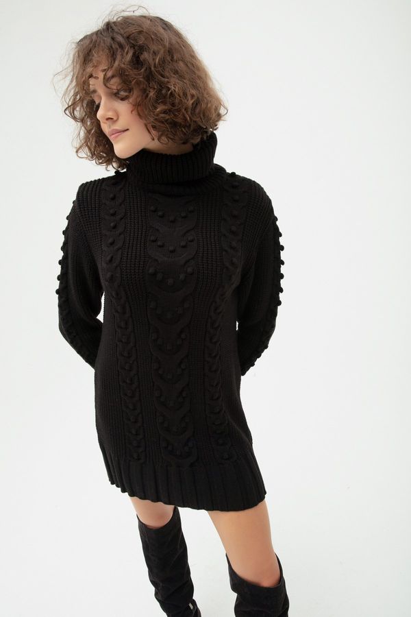Lafaba Lafaba Women's Black Turtleneck Patterned Knitwear Sweater