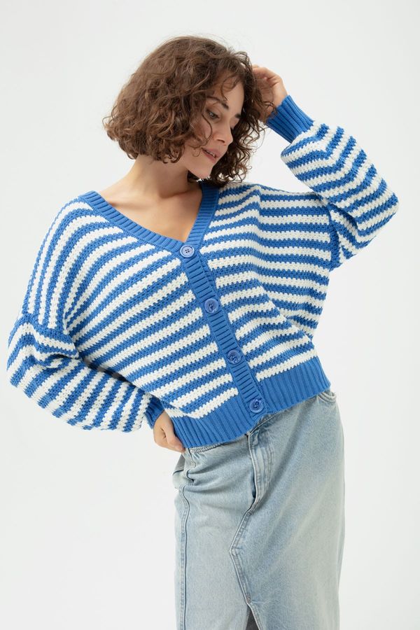 Lafaba Lafaba Women's Blue Oversize Striped Knitwear Cardigan