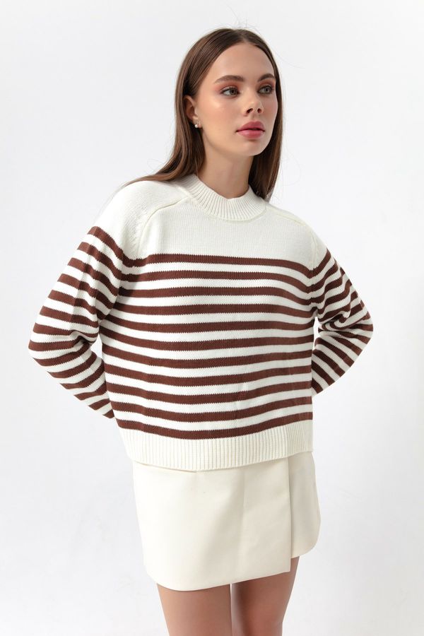 Lafaba Lafaba Women's Brown Turtleneck Striped Knitwear Sweater