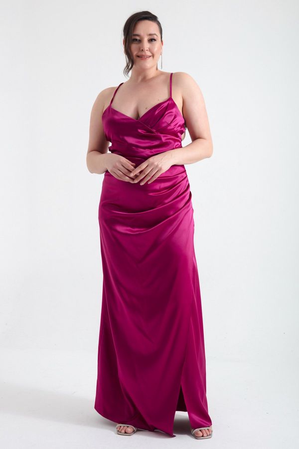 Lafaba Lafaba Women's Damson Decollete Long Plus Size Evening Dress with Slit
