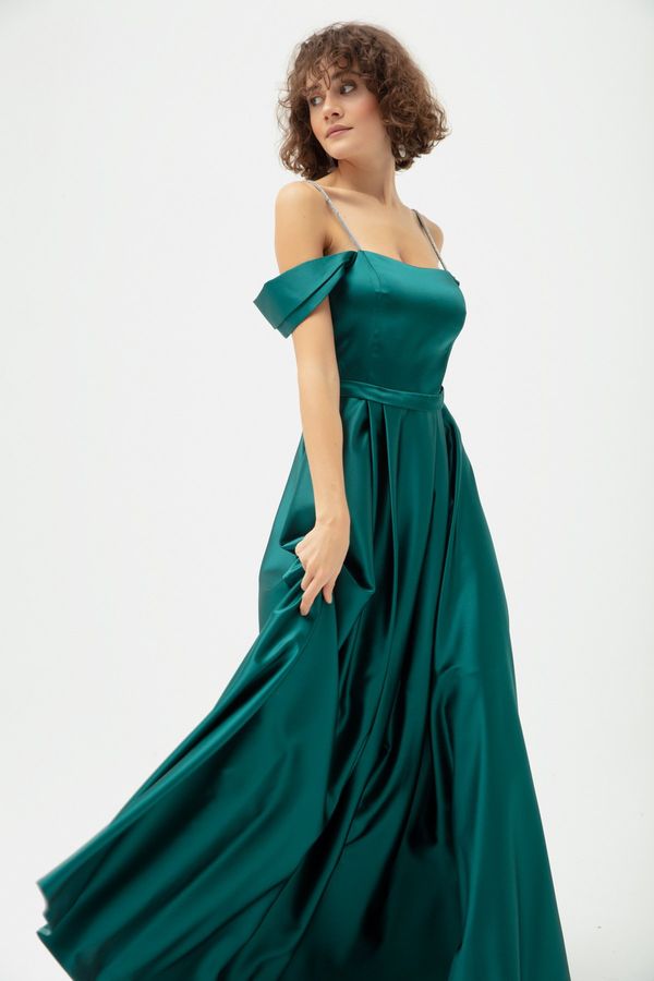 Lafaba Lafaba Women's Emerald Green Stone Strap Flared Cut Long Evening Dress