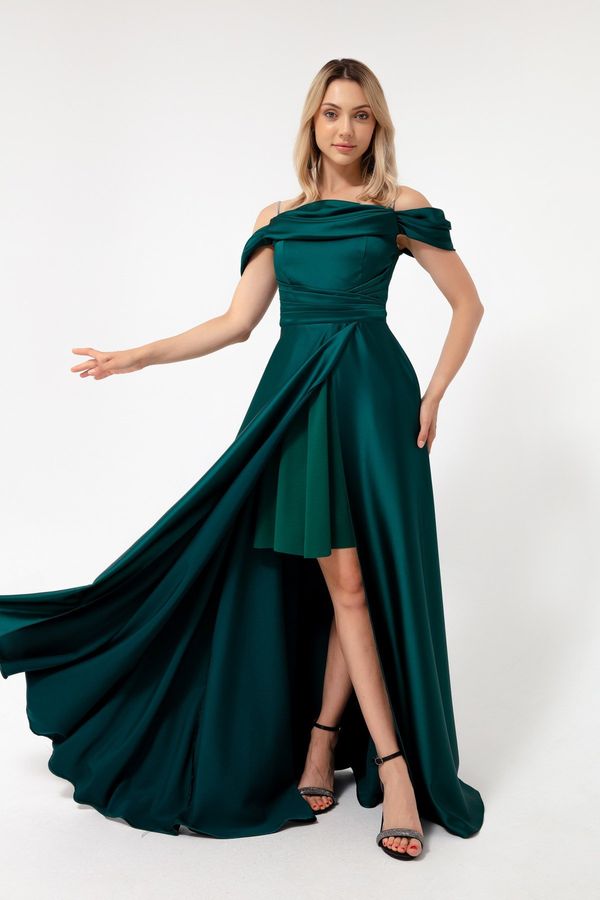 Lafaba Lafaba Women's Emerald Green Stone Strap Long Satin Evening Dress