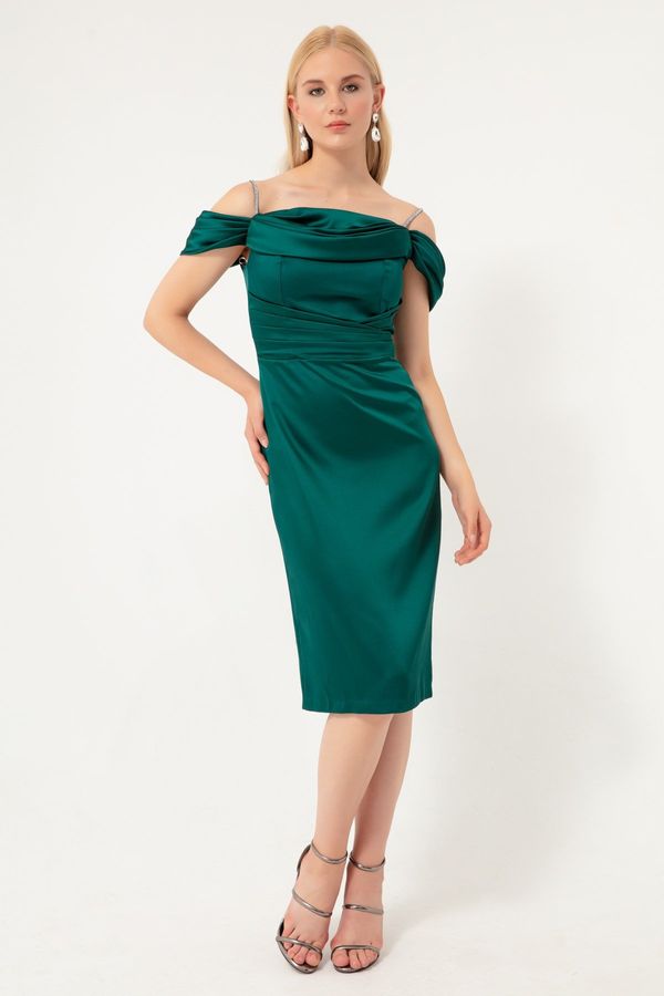 Lafaba Lafaba Women's Emerald Green Stone Strap Midi Evening Dress
