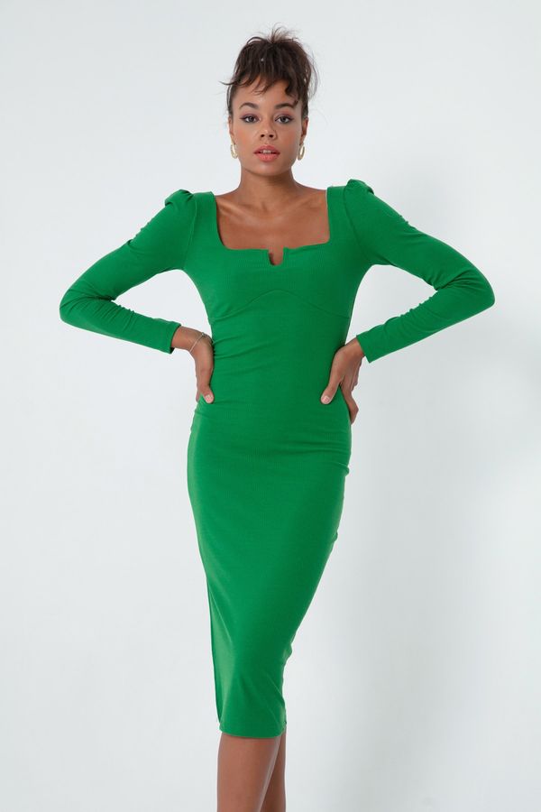 Lafaba Lafaba Women's Green Slit Knit Dress