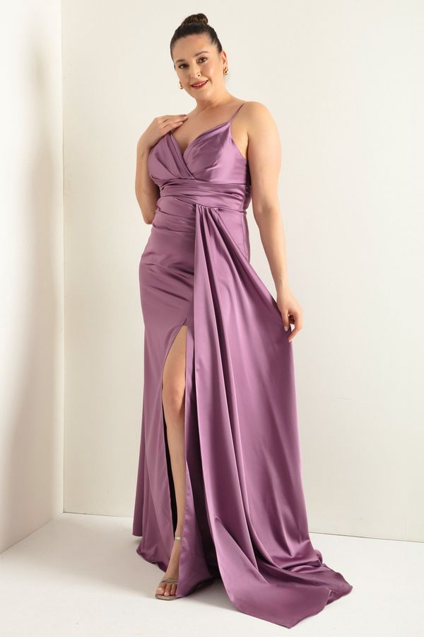 Lafaba Lafaba Women's Lavender Plus Size Long Satin Evening Dress & Prom Dress