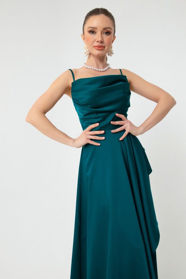 Lafaba Lafaba Women's Petrol Evening & Prom Dress with a slit in Satin.