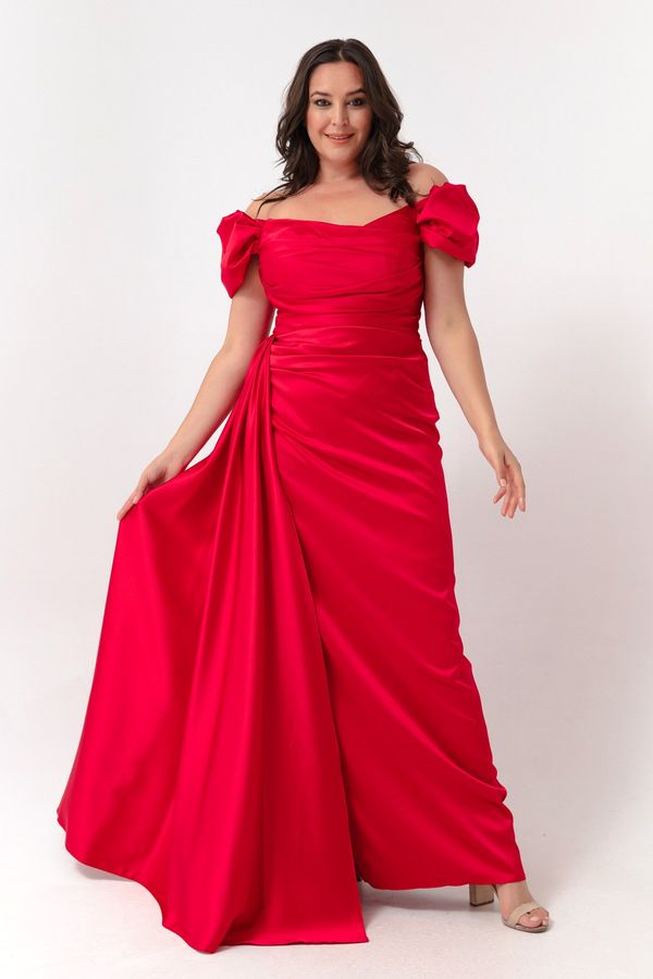 Lafaba Lafaba Women's Red Bateau Neck Evening Dress &; Prom Evening Dress With Sweep Train