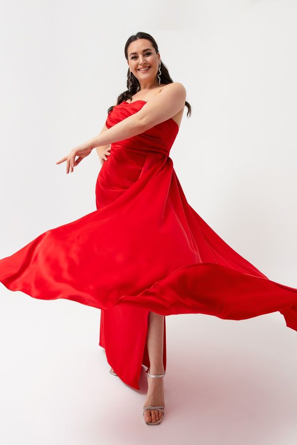 Lafaba Lafaba Women's Red One-Shoulder Plus Size Satin Evening Dress & Prom Dress