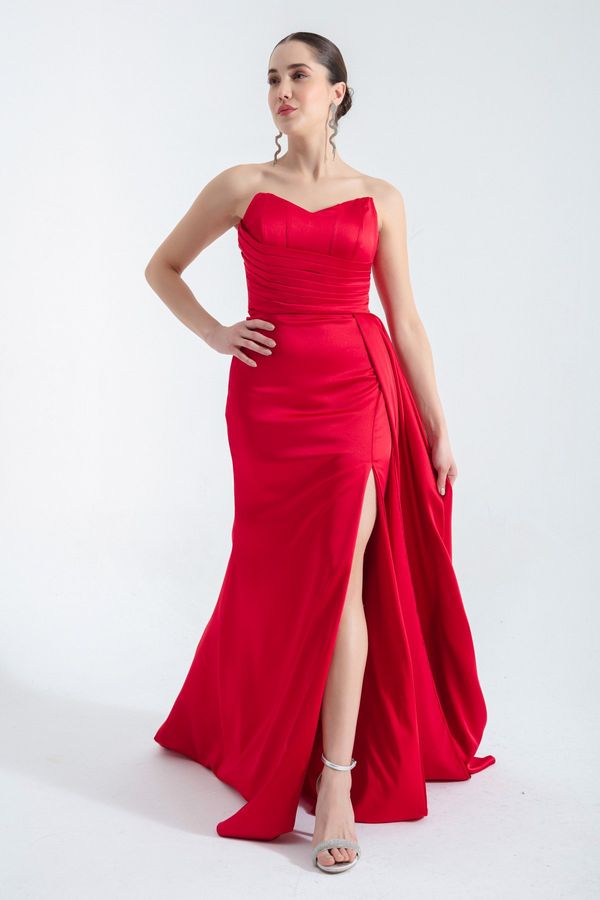 Lafaba Lafaba Women's Red Strapless Long Evening Dress