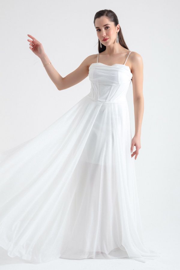 Lafaba Lafaba Women's White Underwire Corset Silvery Long Evening Dress