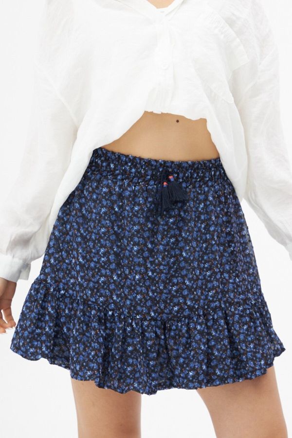 Laluvia Laluvia Black Floral Pattern Tassel Detail Skirt