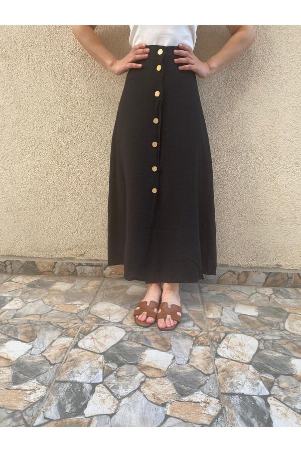 Laluvia Laluvia Black Gold Buttoned Skirt