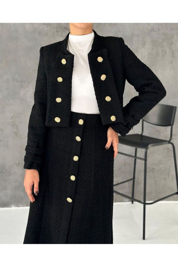 Laluvia Laluvia Black Premium Quality Lina Tuvid Skirt Jacket Set