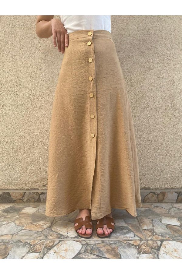 Laluvia Laluvia Camel Gold Buttoned Skirt