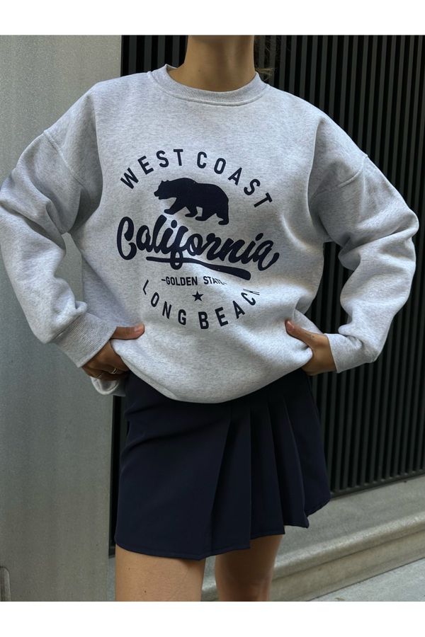 Laluvia Laluvia Gray Melange Premium Cotton California Print Sweatshirt