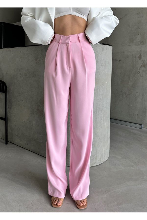 Laluvia Laluvia Pink Premium High Waist Palazzo Trousers